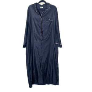 VTG Barbizon Black Satin Poly Dressing Gown Nightgown Large Pink Piping Large